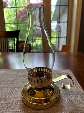 Vintage Brass Finish Glass Hurricane Lantern Candle Holder